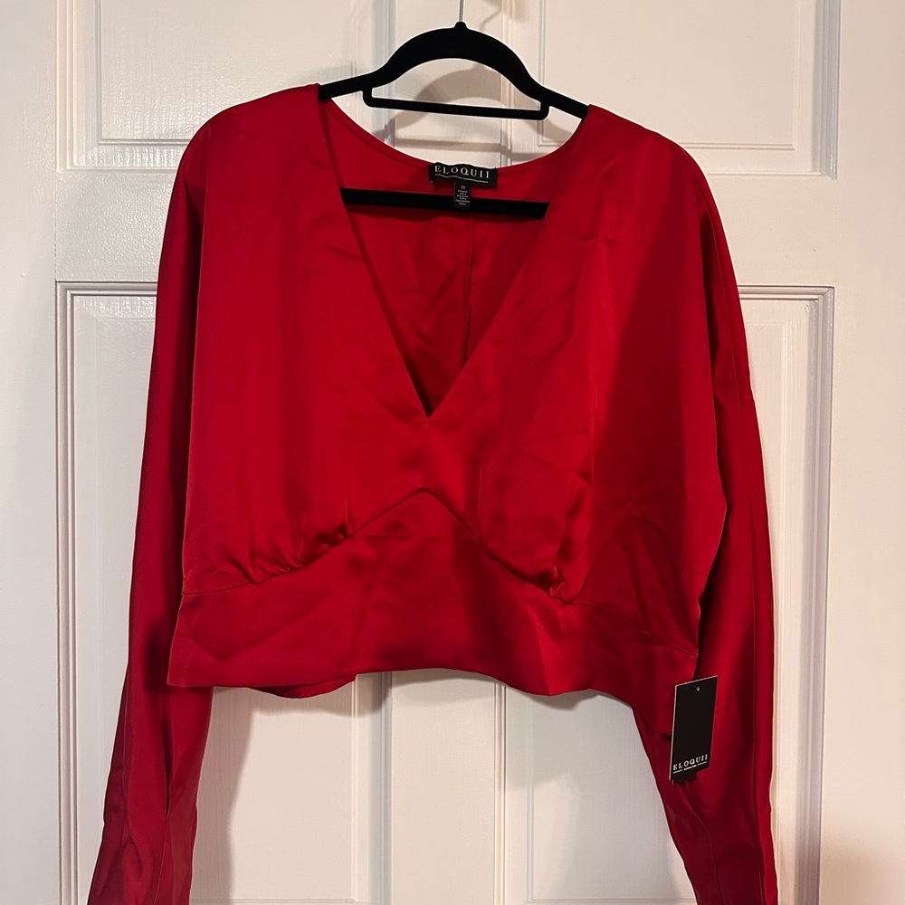 NWT Eloquii Bright Red Satin V-Neck Blouse